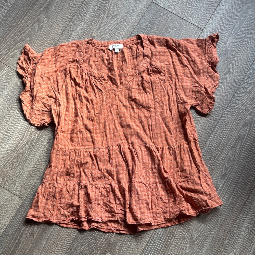 Umgee Terracotta Ruffle Sleeve Blouse